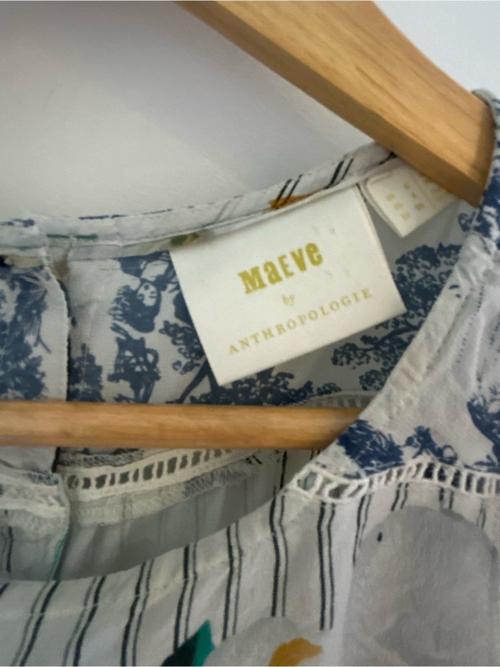 Anthropologie Maeve Blue & White Mixed Print Blouse - Picture 3 of 3